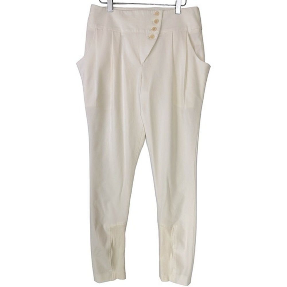 Bridgerton BCBGMAXAZRIA Women 2 White Ivory Cream Asymmetric Pocket Trouser NWT